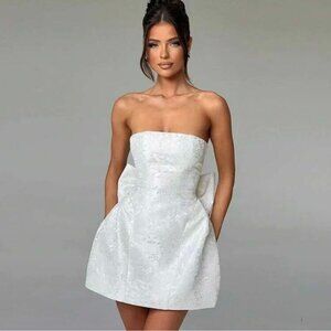 Strapless White Mini Dress with Bow